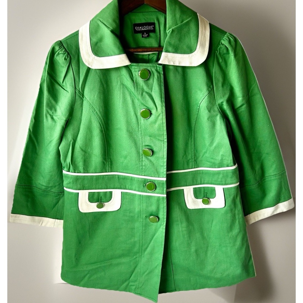 Vintage Inspired Green Mod Button Up Jacket By Dialogue Size Small Retro 60s